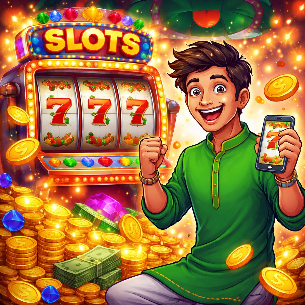 EK9999 Slots cartoon characters with reels, coins, and mobile gaming visuals